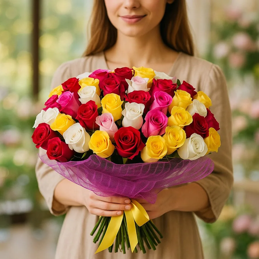 51 Gemischtfarben Rosen Strauß