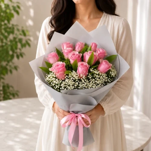 Strauß mit 11 rosa Rosen